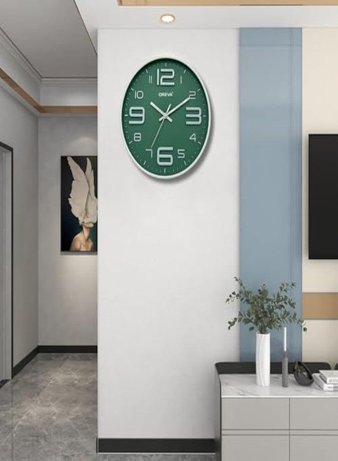 OREVA 12 Inch Round Fancy Embossed Number Dial Contemporary Stylish Quartz Clocks Modern Analog Silent Wall Clock for Living Room Bedroom Latest Home Décor Office AQ-9497SS (Green) - Image 2